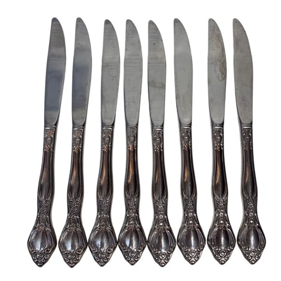 8 West Bend Oneida AFFECTION Silver Plated Floral Dinner Butter Knives 9 " - Picture 1 of 5